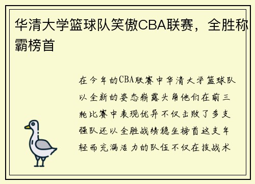 华清大学篮球队笑傲CBA联赛，全胜称霸榜首